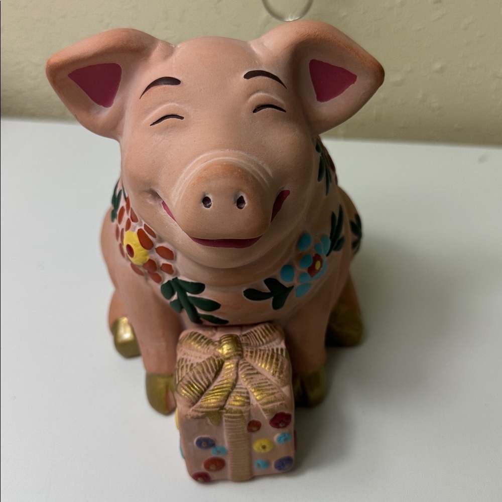 Pig Coin Bank Vintage Terra Cotta Smiling Pig Piggy Bank 1997 Devine Killip